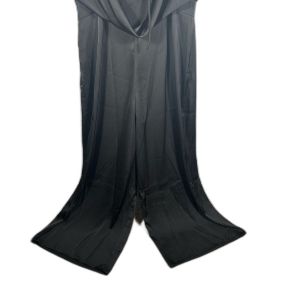 ASOS LUXE Curve Black Satin Plunge Wide Leg Jumpsuit NWT Size 16 Boutonnière - Picture 14 of 15